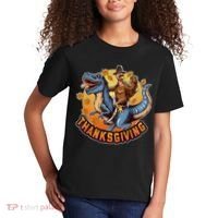 Cool Thanksgiving Turkey Riding TRex Dinosaur Kids T-Shirt thumb 2