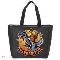 Cool Thanksgiving Turkey Riding TRex Dinosaur Tote Bag thumb 0
