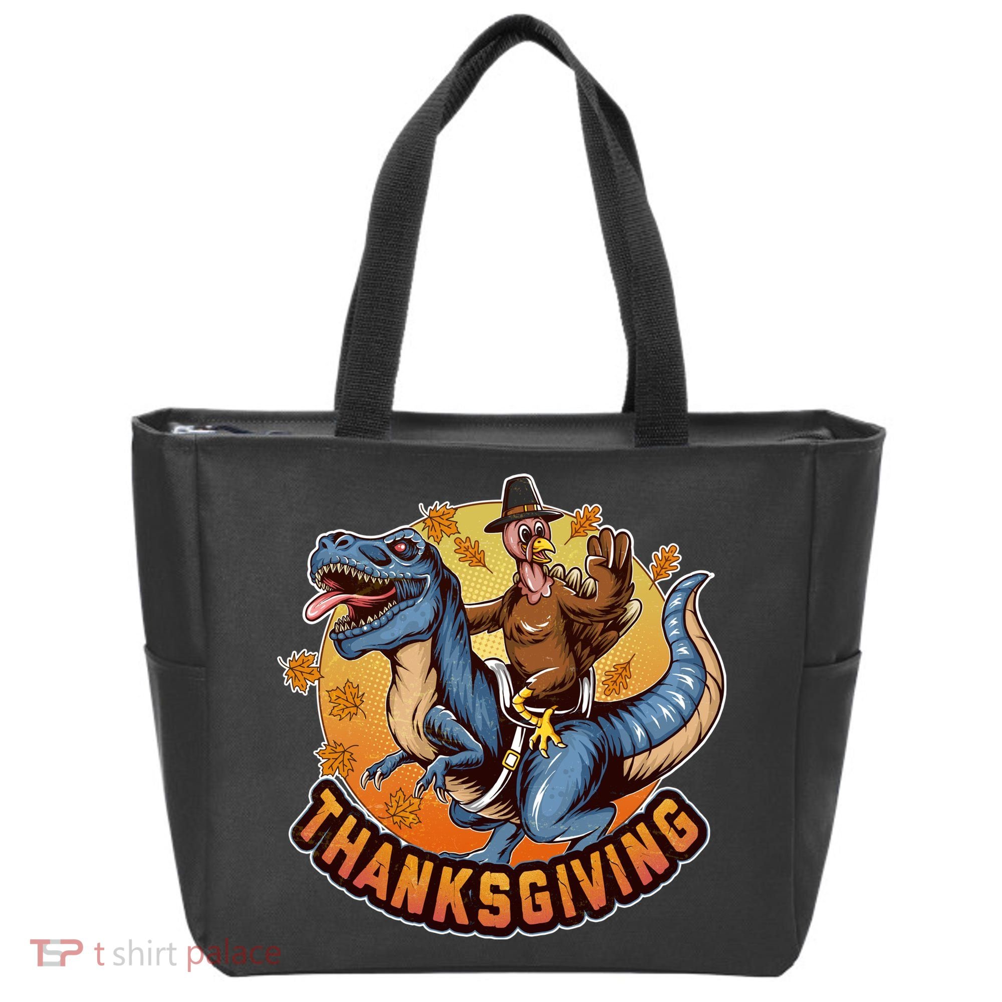 Cool Thanksgiving Turkey Riding TRex Dinosaur Tote Bag
