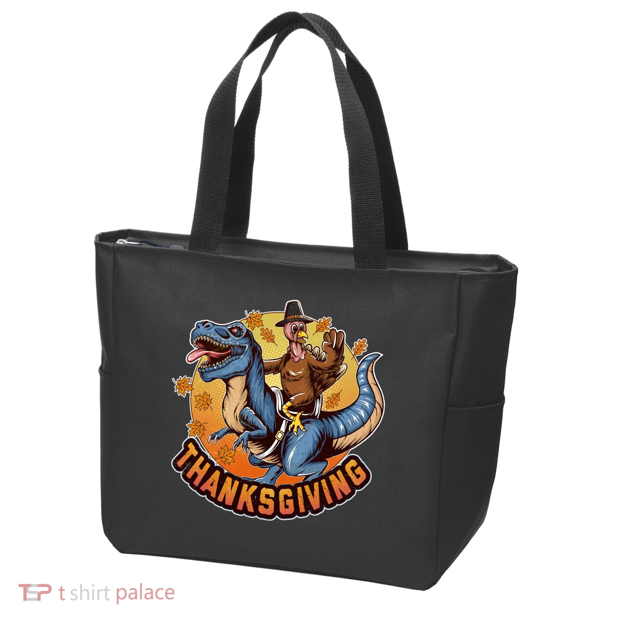 Cool Thanksgiving Turkey Riding TRex Dinosaur Tote Bag