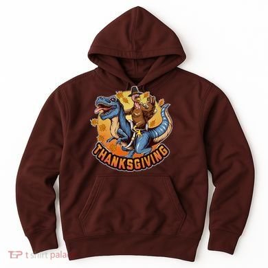 Cool Thanksgiving Turkey Riding TRex Dinosaur Hoodie