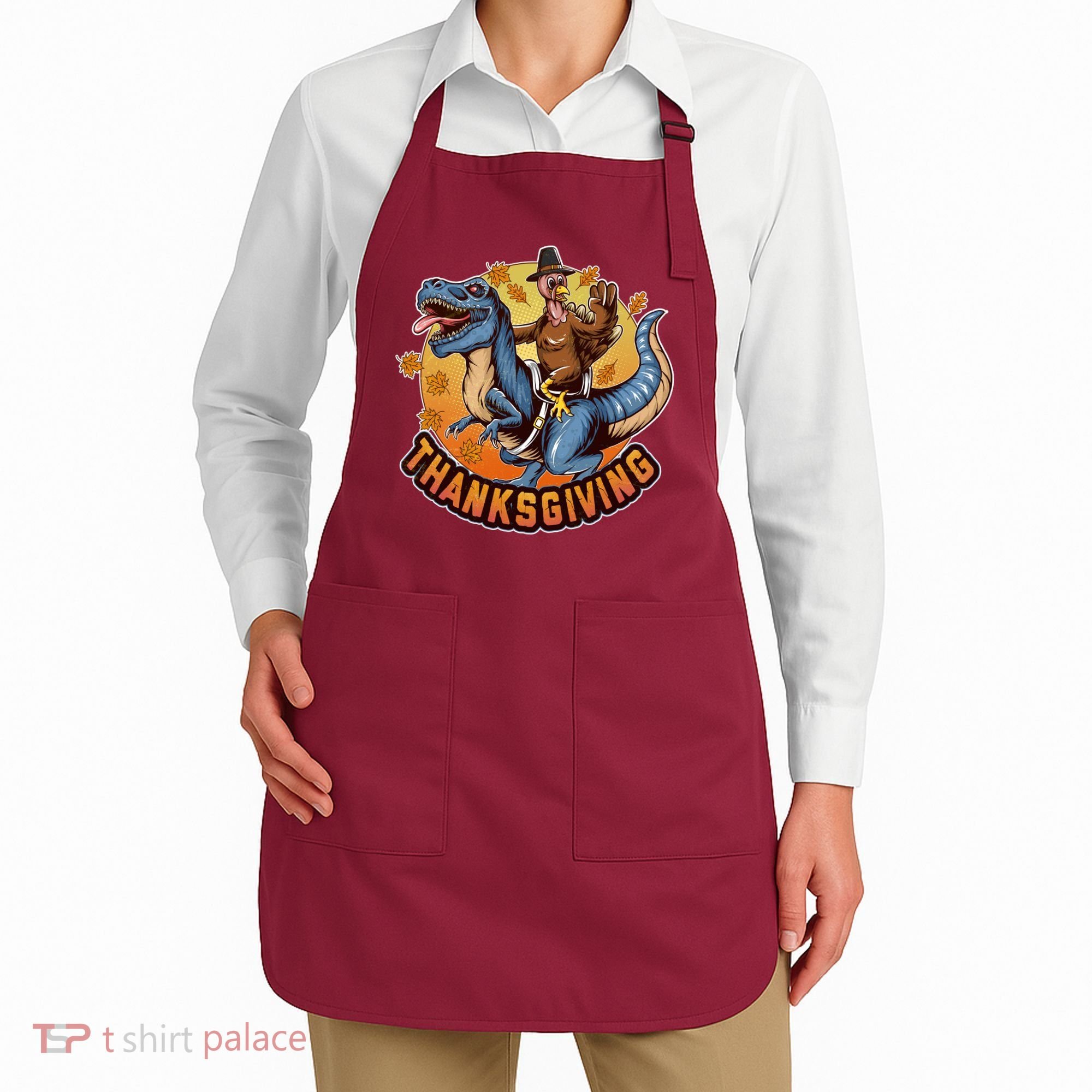 Cool Thanksgiving Turkey Riding TRex Dinosaur Apron