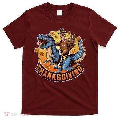 Cool Thanksgiving Turkey Riding TRex Dinosaur T-Shirt