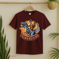 Cool Thanksgiving Turkey Riding TRex Dinosaur T-Shirt thumb 2