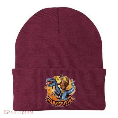 Cool Thanksgiving Turkey Riding TRex Dinosaur Beanie