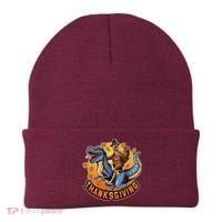 Cool Thanksgiving Turkey Riding TRex Dinosaur Beanie thumb 0