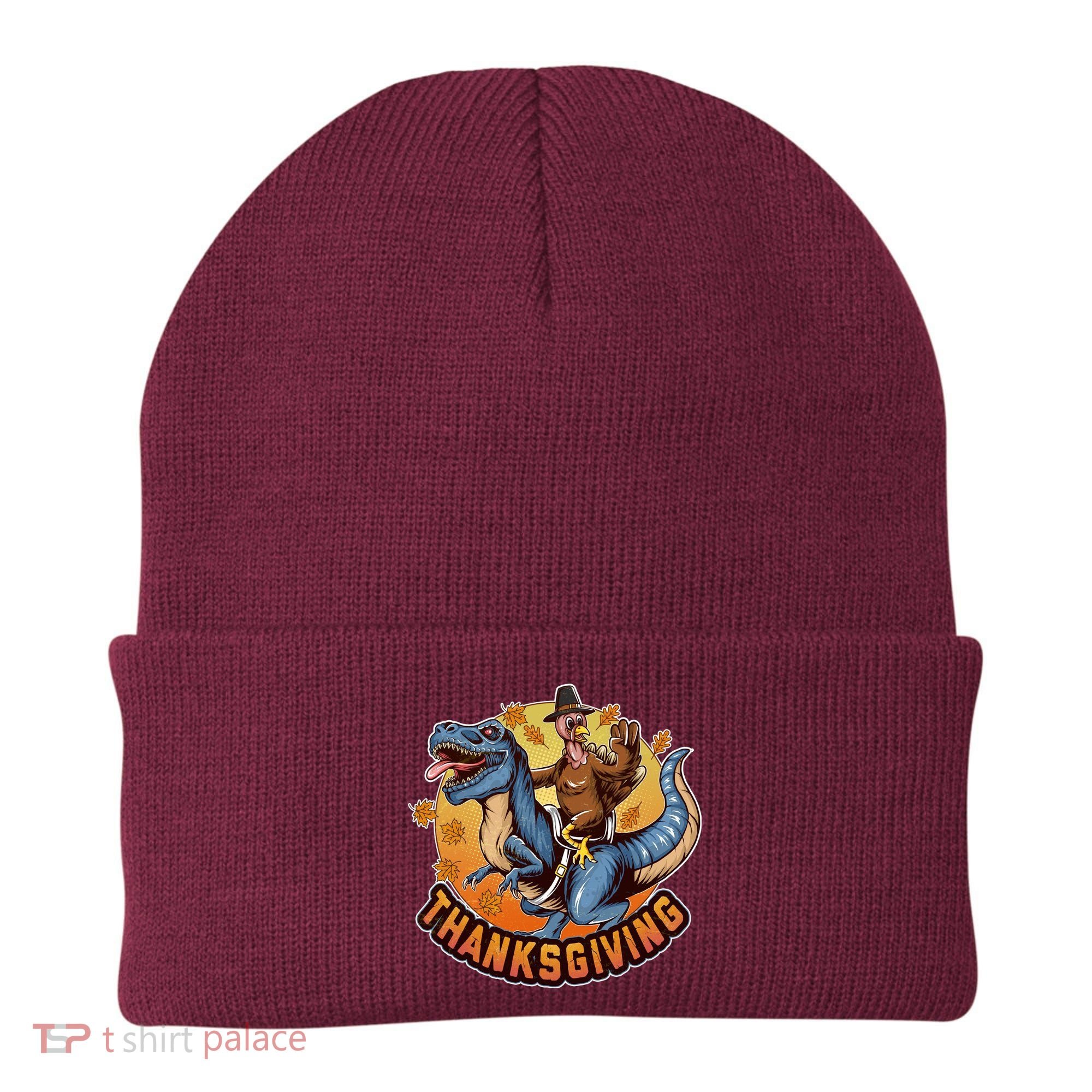 Cool Thanksgiving Turkey Riding TRex Dinosaur Beanie