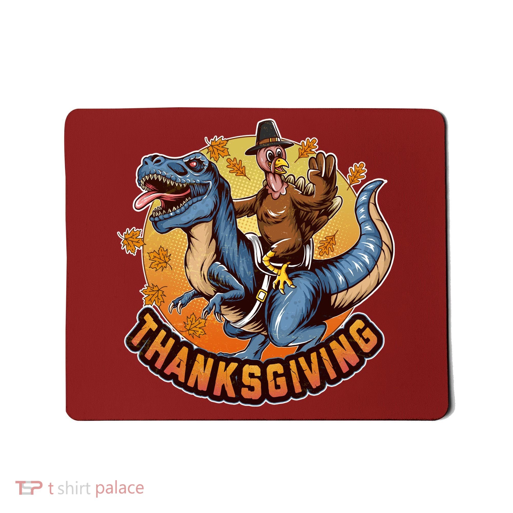 Cool Thanksgiving Turkey Riding TRex Dinosaur Mousepad
