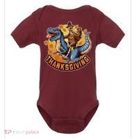 Cool Thanksgiving Turkey Riding TRex Dinosaur Baby Bodysuit thumb 0