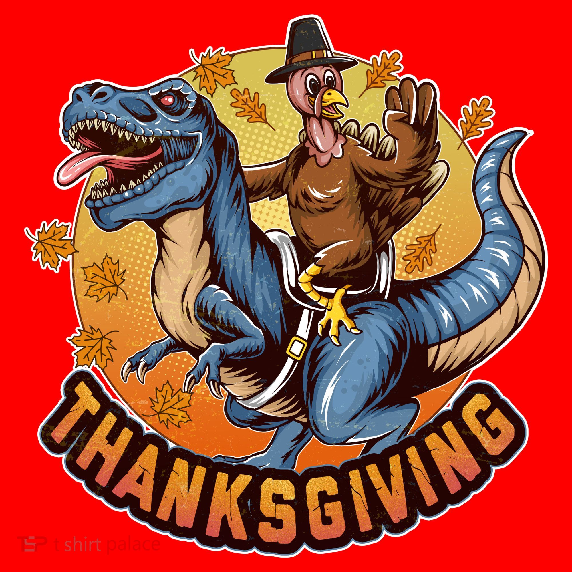 Cool Thanksgiving Turkey Riding TRex Dinosaur Santa Hat