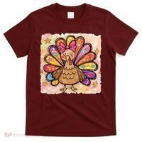 Cute Thanksgiving Turkey Colorful Portrait T-Shirt thumb 0