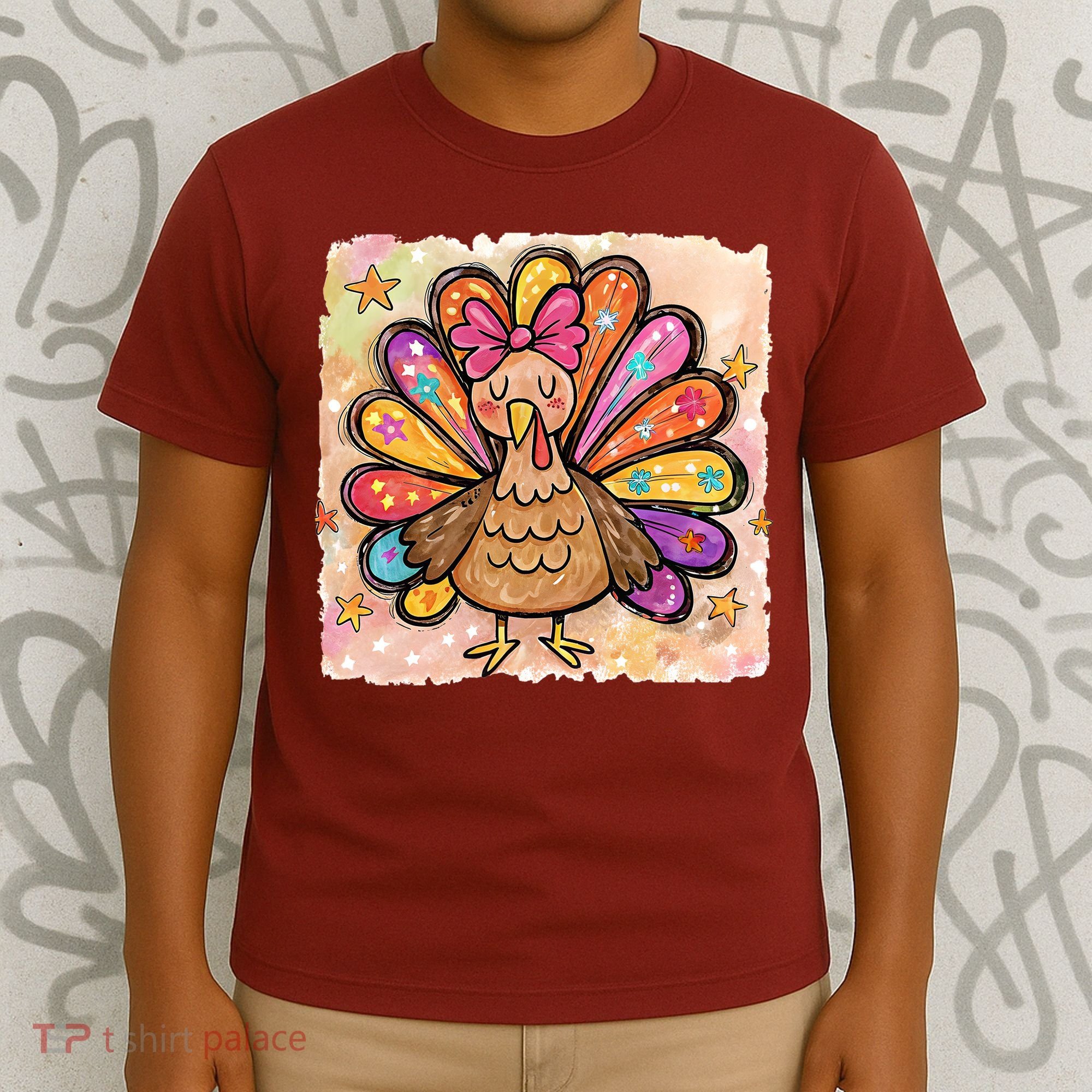 Cute Thanksgiving Turkey Colorful Portrait T-Shirt
