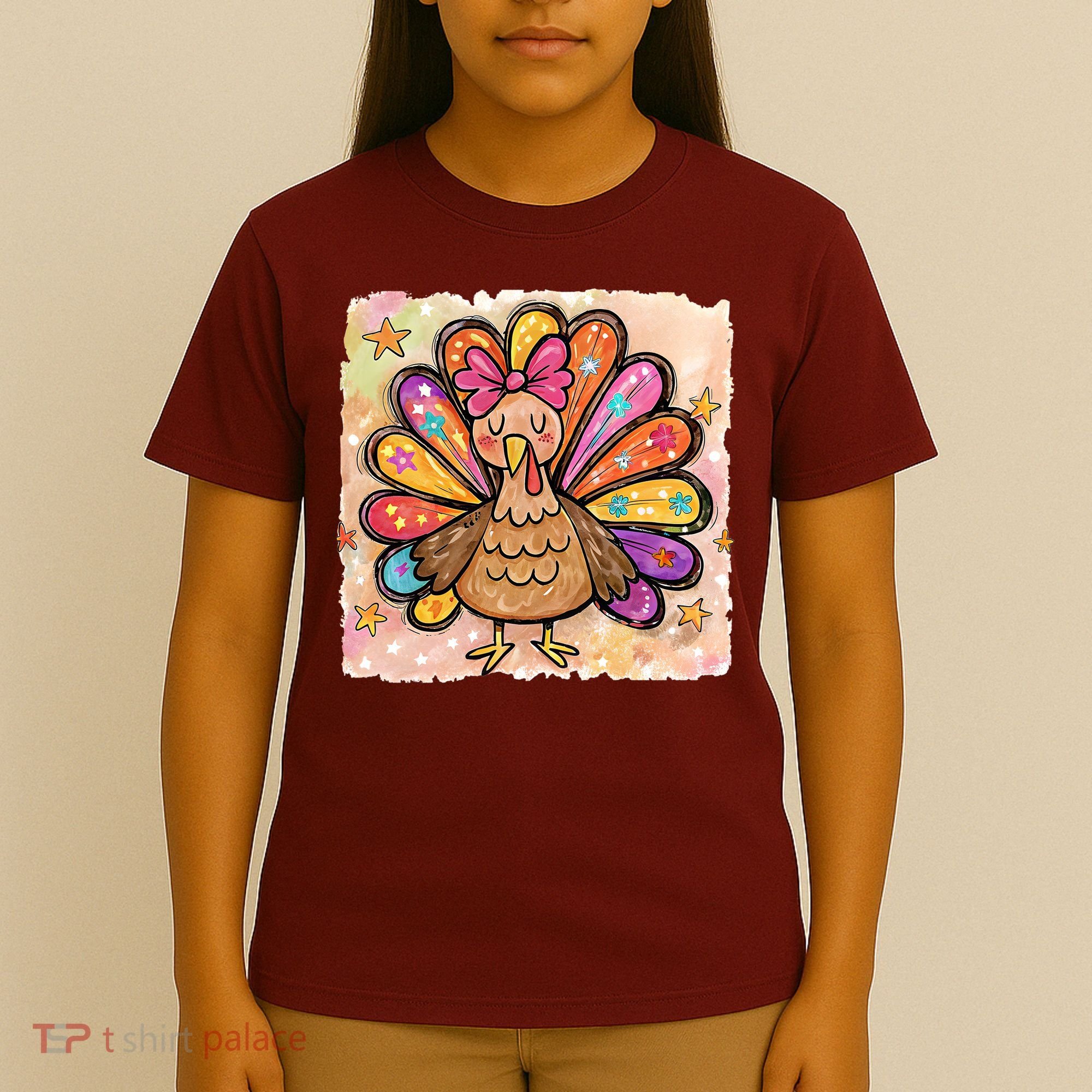 Cute Thanksgiving Turkey Colorful Portrait T-Shirt