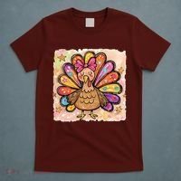 Cute Thanksgiving Turkey Colorful Portrait T-Shirt thumb 5