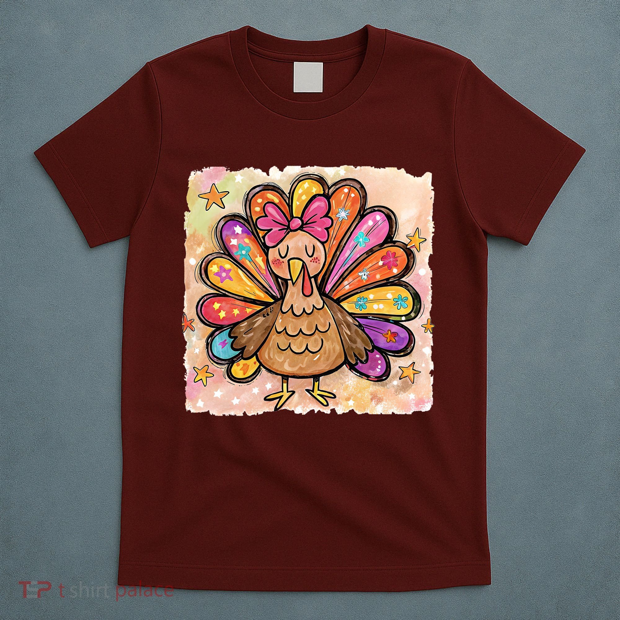 Cute Thanksgiving Turkey Colorful Portrait T-Shirt