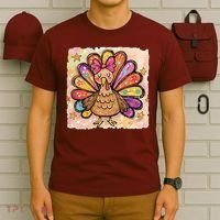 Cute Thanksgiving Turkey Colorful Portrait T-Shirt thumb 6