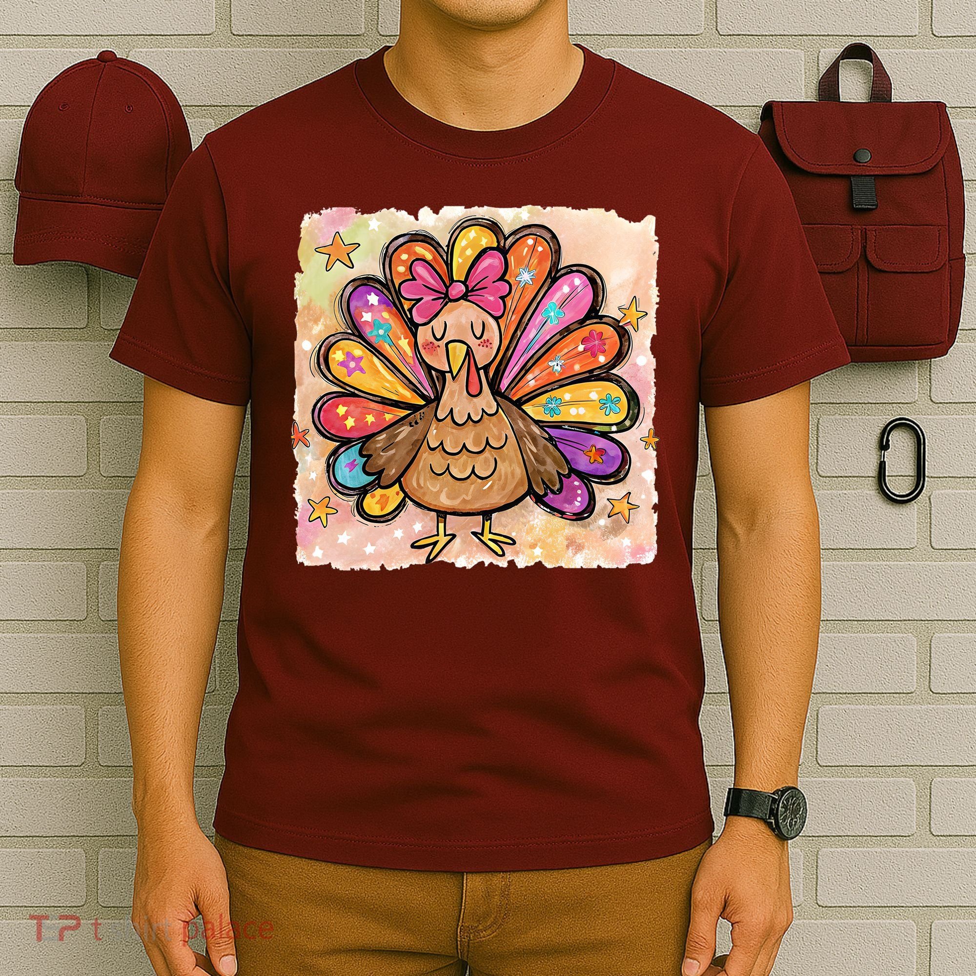 Cute Thanksgiving Turkey Colorful Portrait T-Shirt