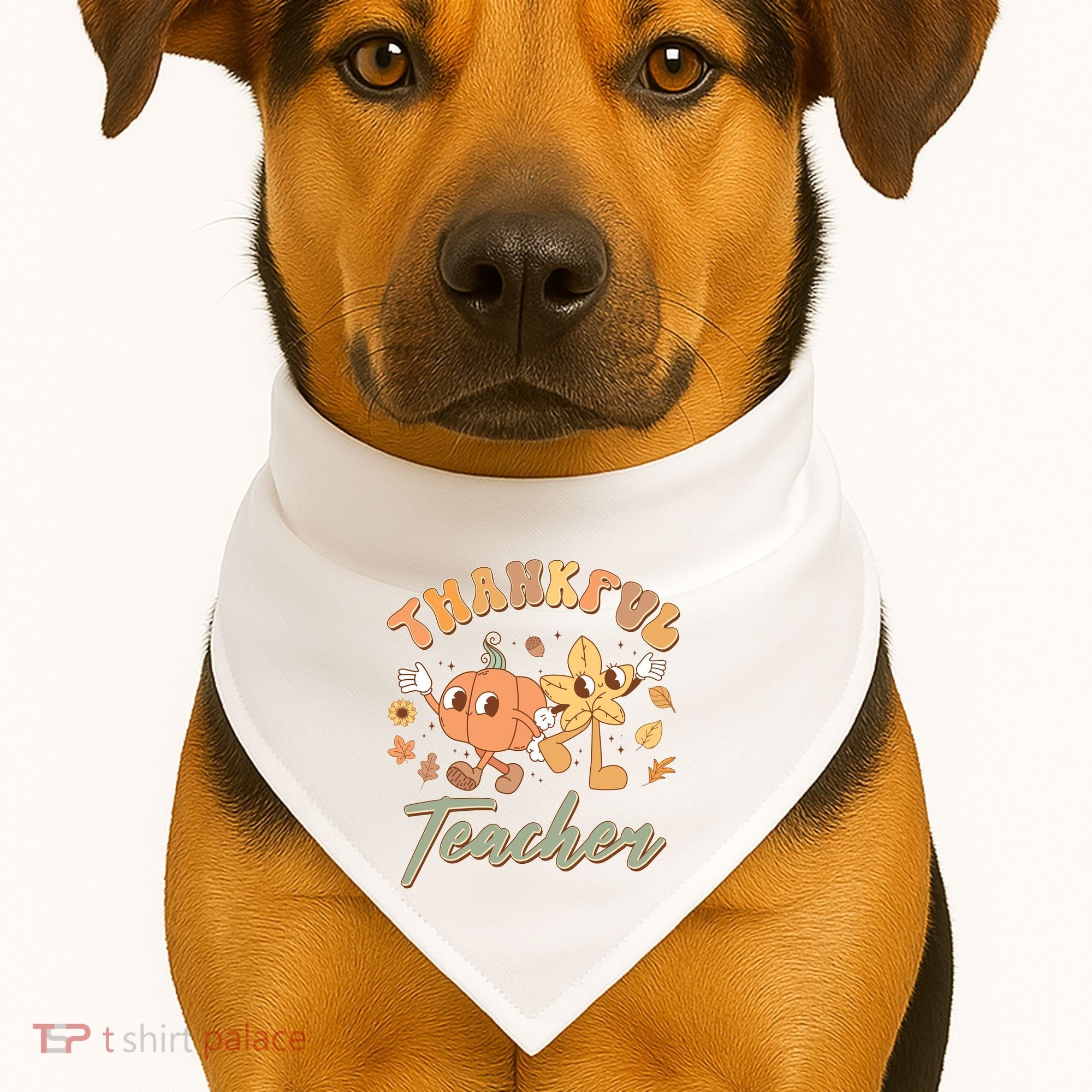 Cute Thanksgiving Thankful Teacher USA-Made Doggie Bandana