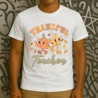 Cute Thanksgiving Thankful Teacher T-Shirt thumb 3