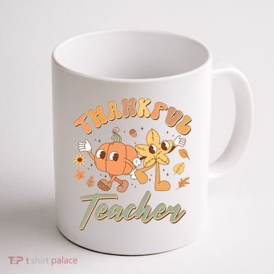 Cute Thanksgiving Thankful Teacher Coffee Mug back