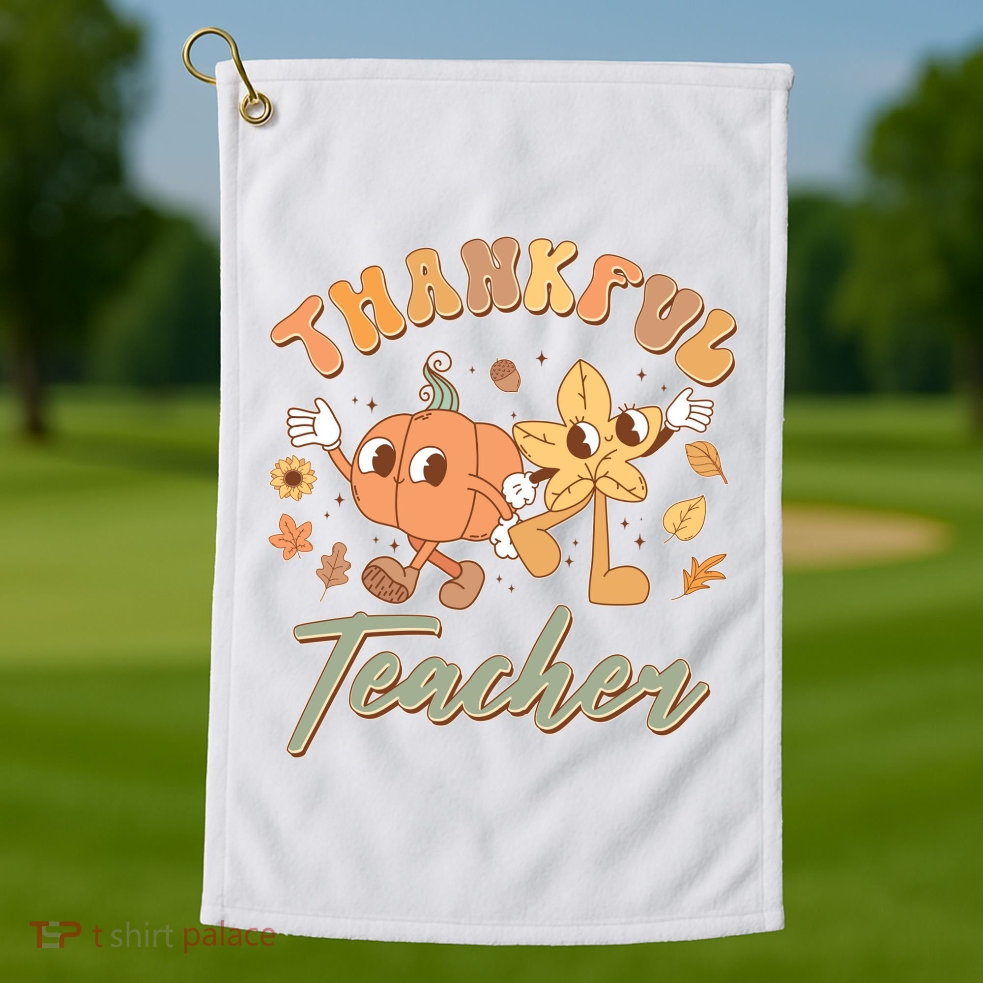 Cute Thanksgiving Thankful Teacher Golf Towel
