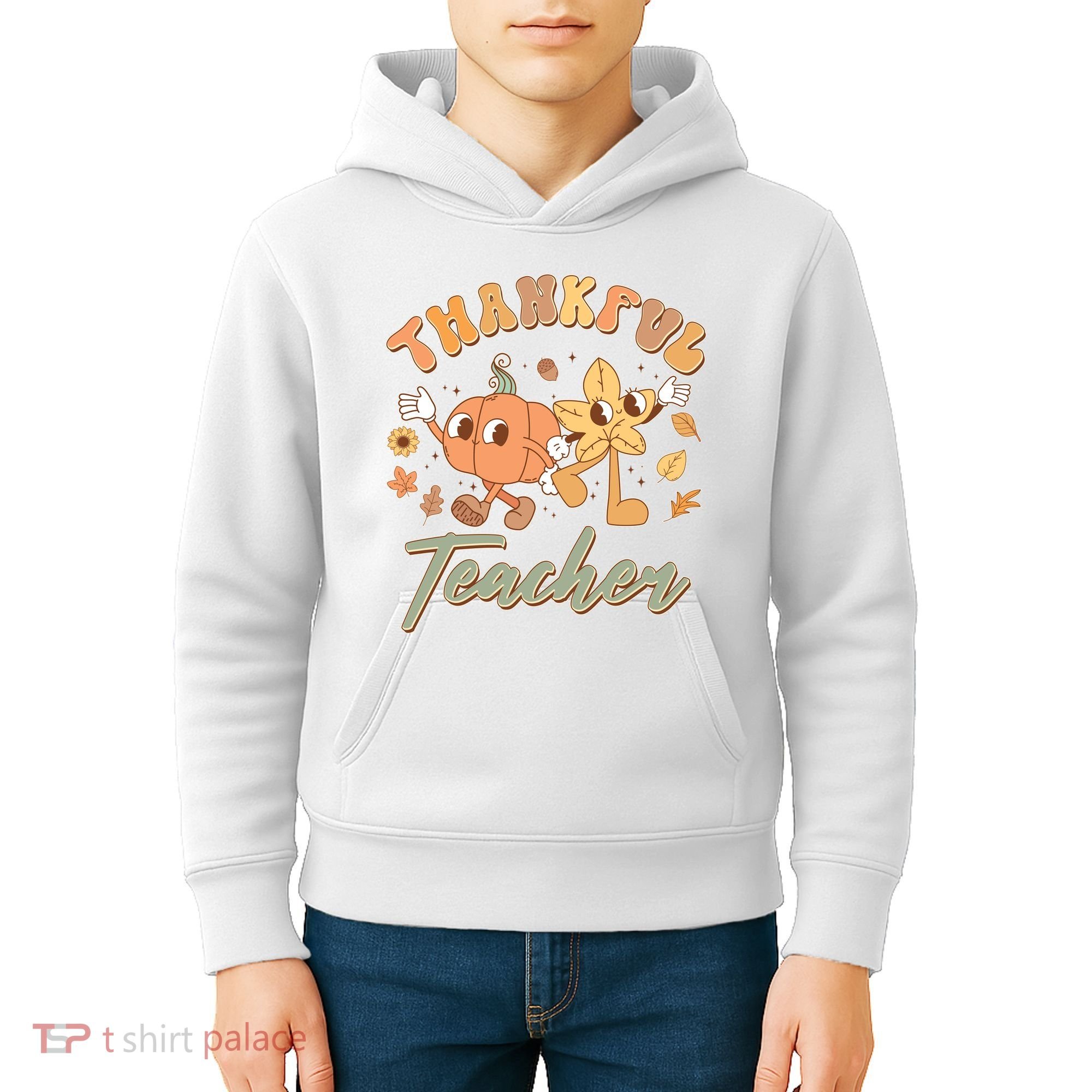 Cute Thanksgiving Thankful Teacher Kids Hoodie