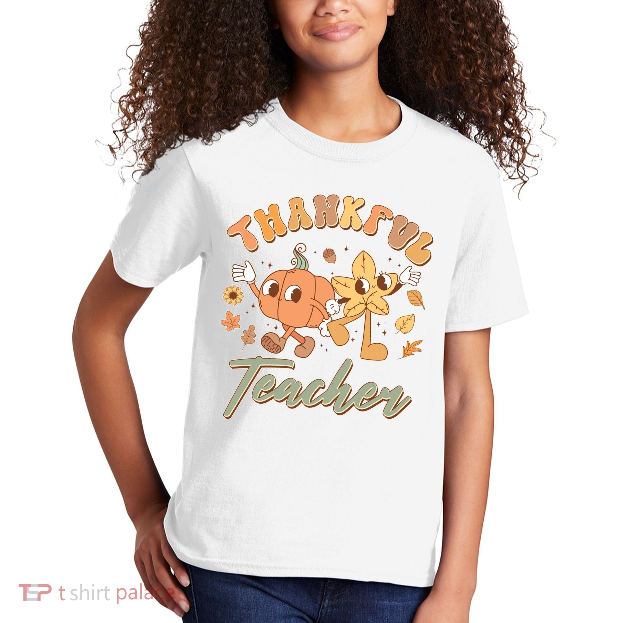 Cute Thanksgiving Thankful Teacher Kids T-Shirt