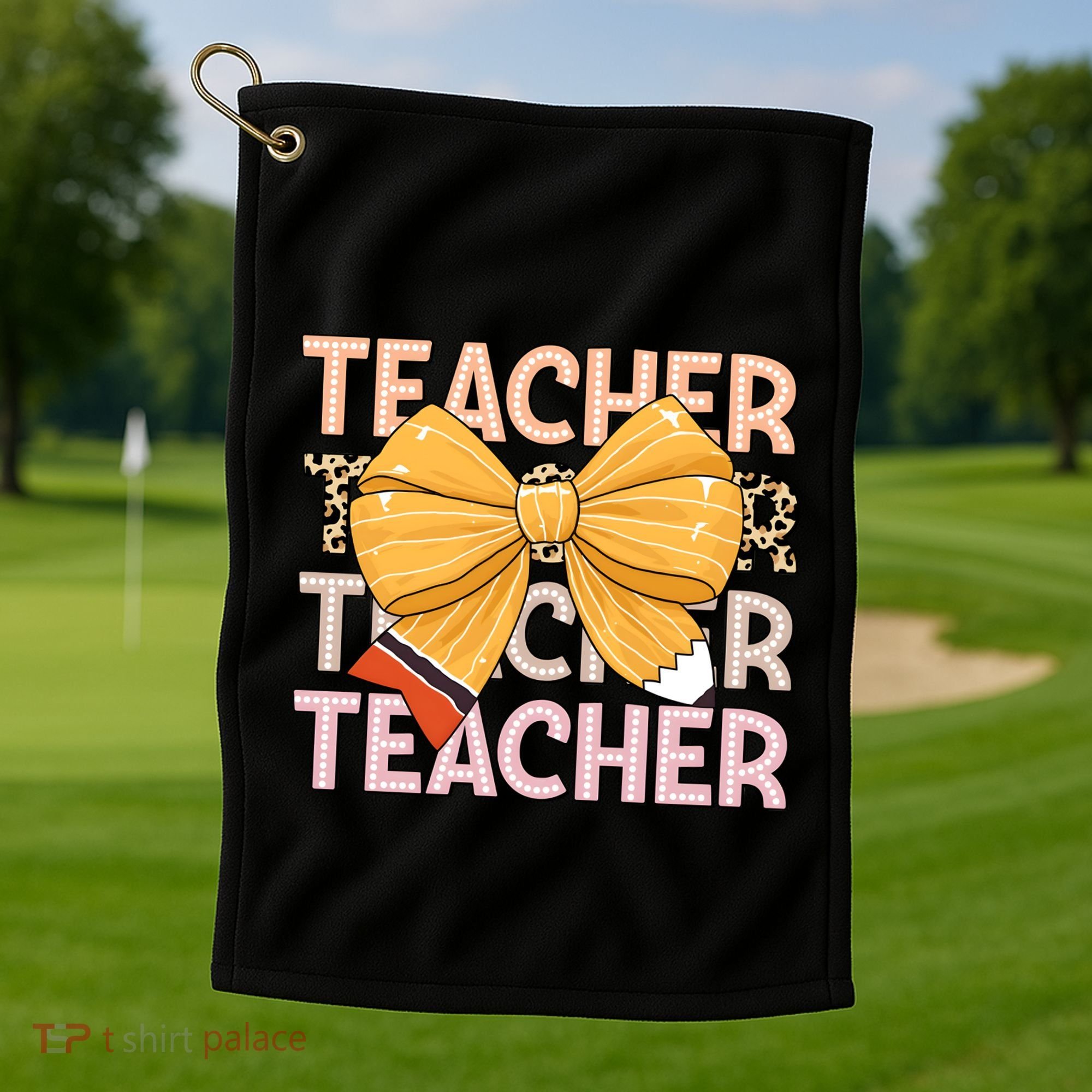 Coquette Teacher Teacher Pencil Coquette Bow Golf Towel