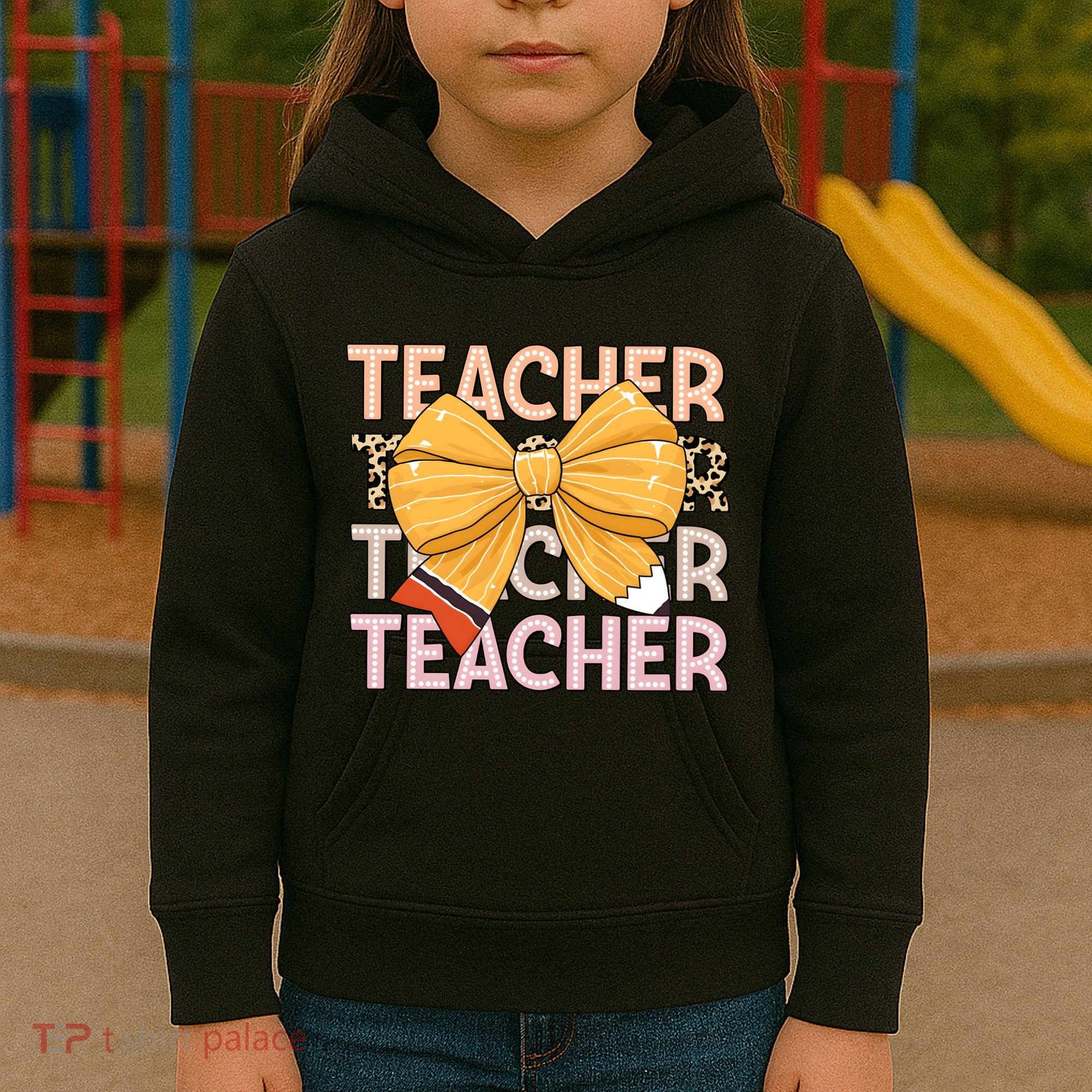 Coquette Teacher Teacher Pencil Coquette Bow Kids Hoodie