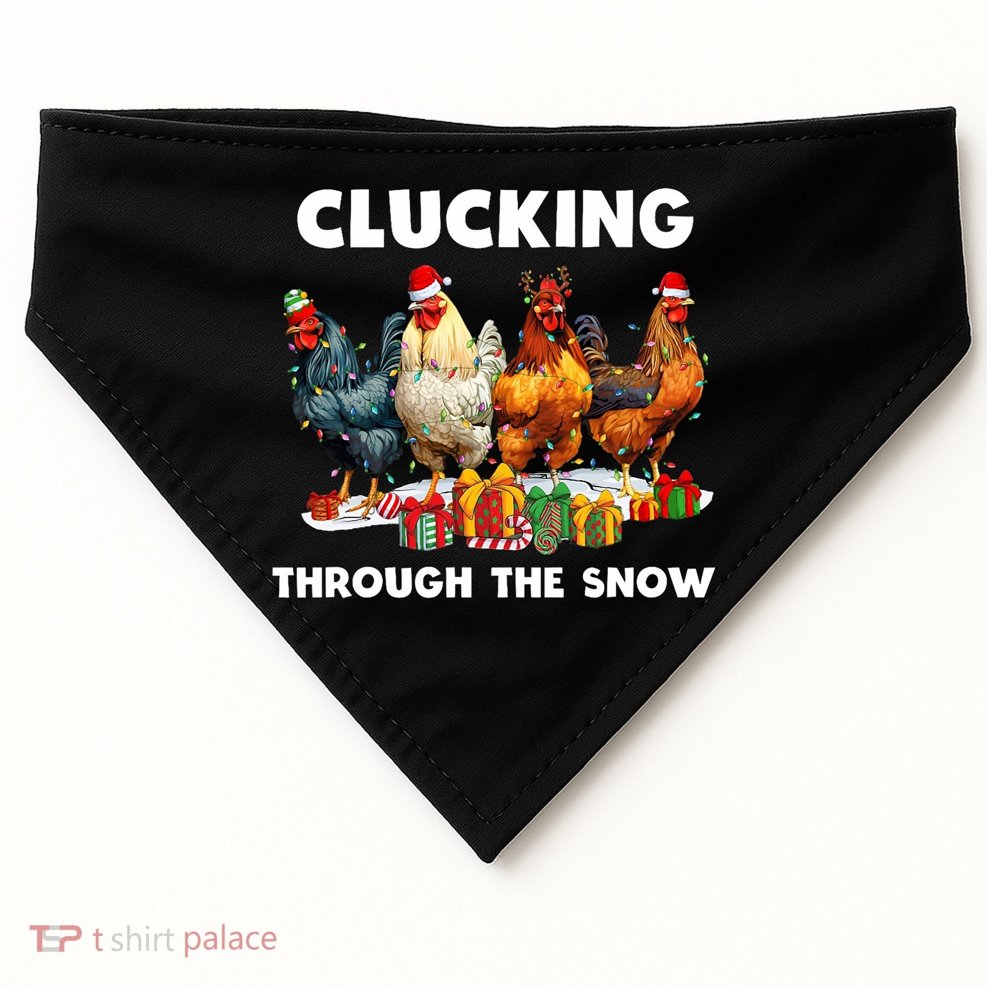 Clucking Through The Snow Funny Chicken Merry Christmas USA-Made Doggie Bandana