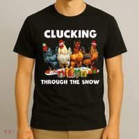 Clucking Through The Snow Funny Chicken Merry Christmas T-Shirt thumb 3