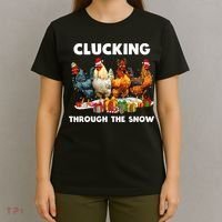 Clucking Through The Snow Funny Chicken Merry Christmas T-Shirt thumb 4