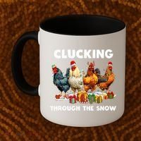 Clucking Through The Snow Funny Chicken Merry Christmas Coffee Mug thumb 2