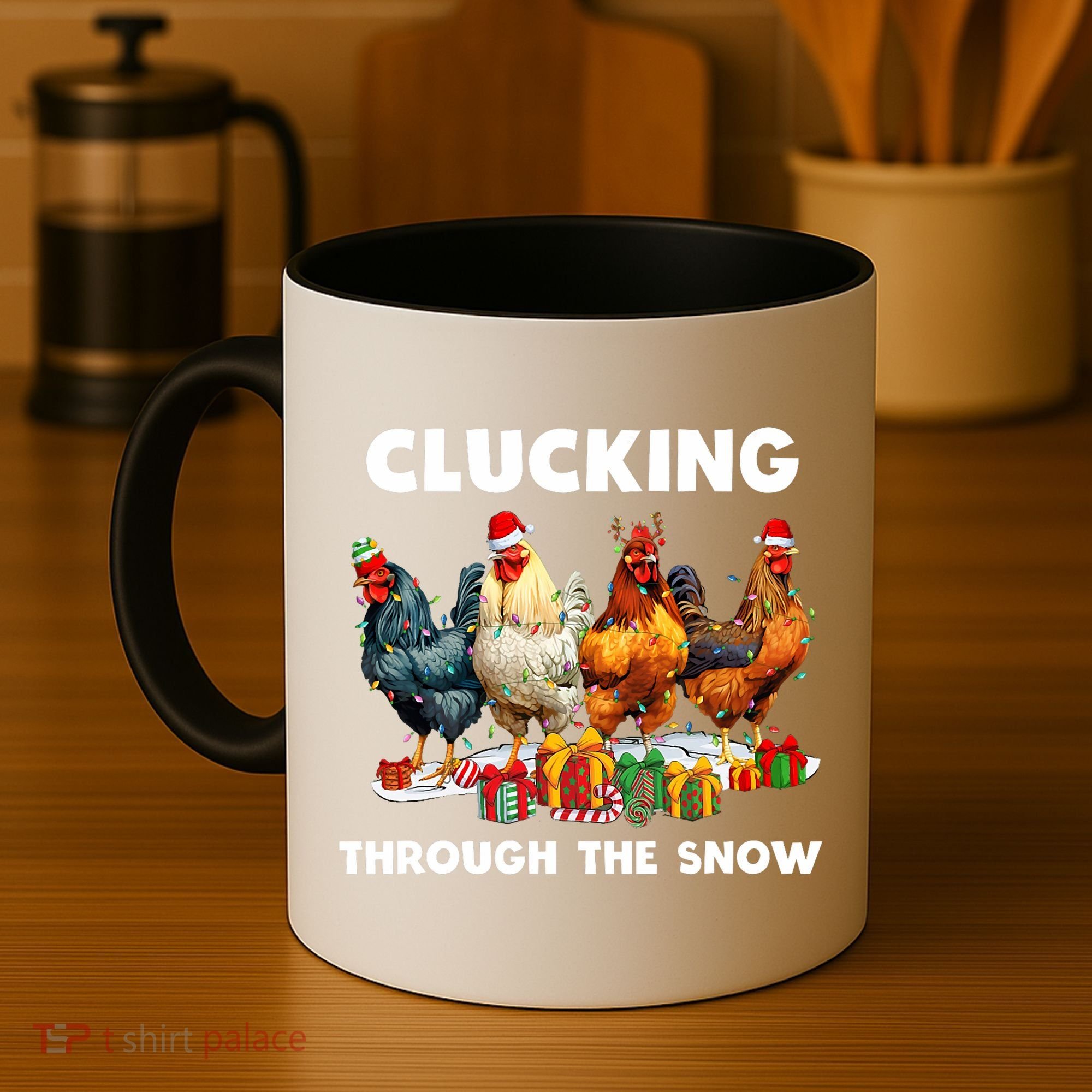 Clucking Through The Snow Funny Chicken Merry Christmas Coffee Mug