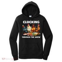 Clucking Through The Snow Funny Chicken Merry Christmas Women's Hoodie thumb 0