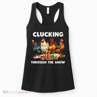 Clucking Through The Snow Funny Chicken Merry Christmas Women's Tank Top thumb 0