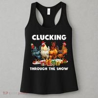 Clucking Through The Snow Funny Chicken Merry Christmas Women's Tank Top thumb 3