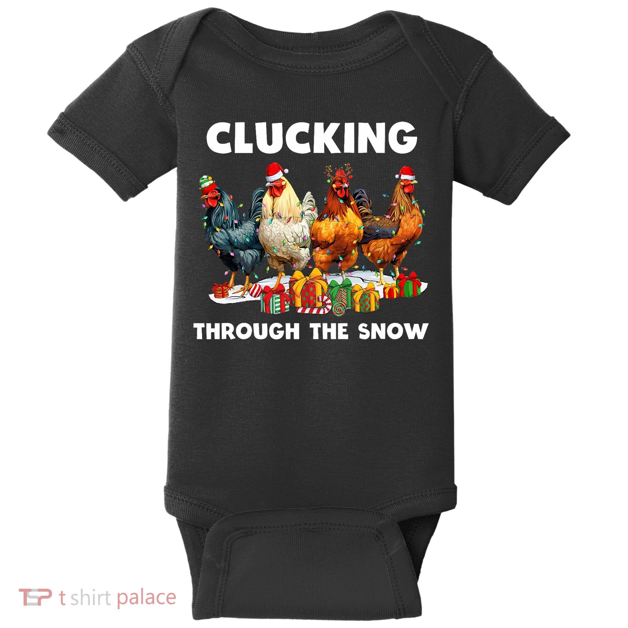 Clucking Through The Snow Funny Chicken Merry Christmas Baby Bodysuit