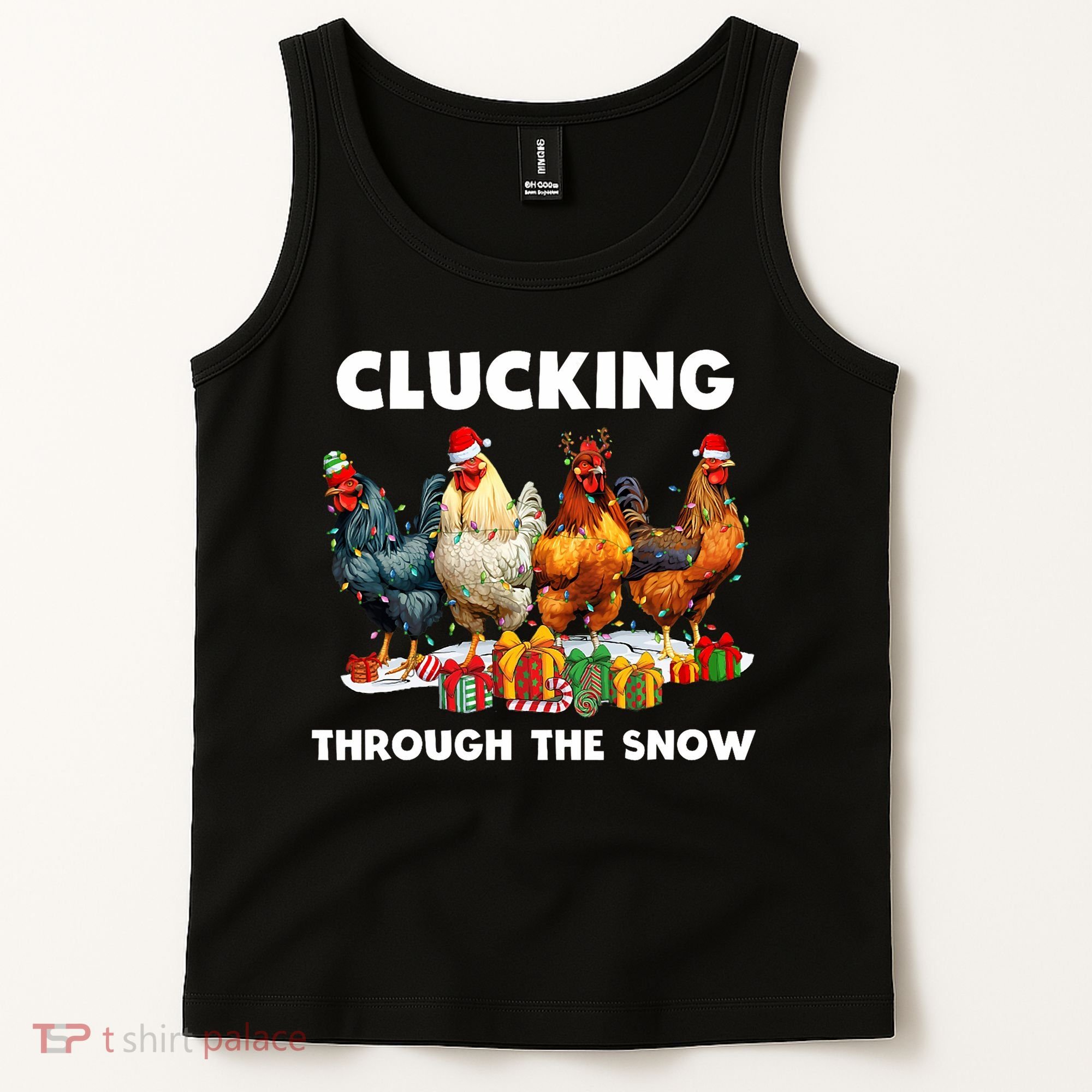Clucking Through The Snow Funny Chicken Merry Christmas Tank Top