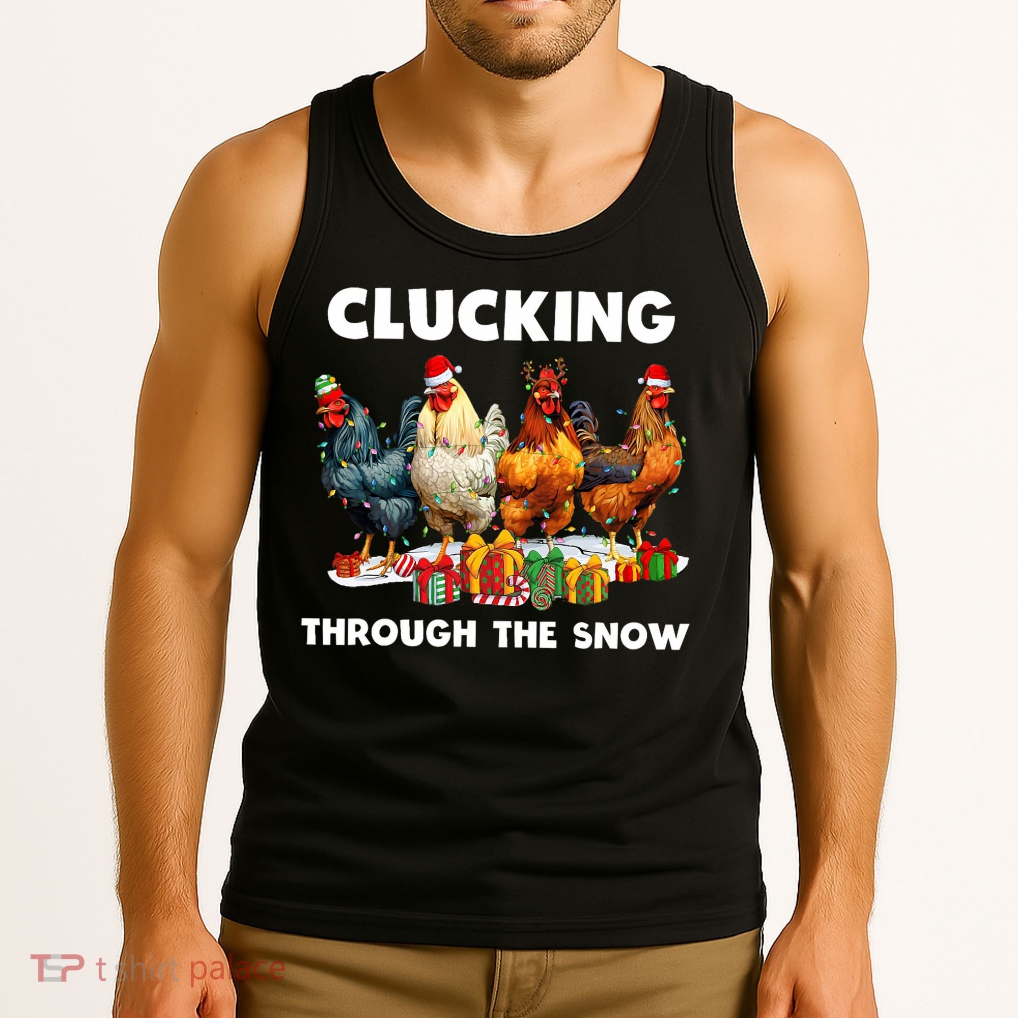 Clucking Through The Snow Funny Chicken Merry Christmas Tank Top