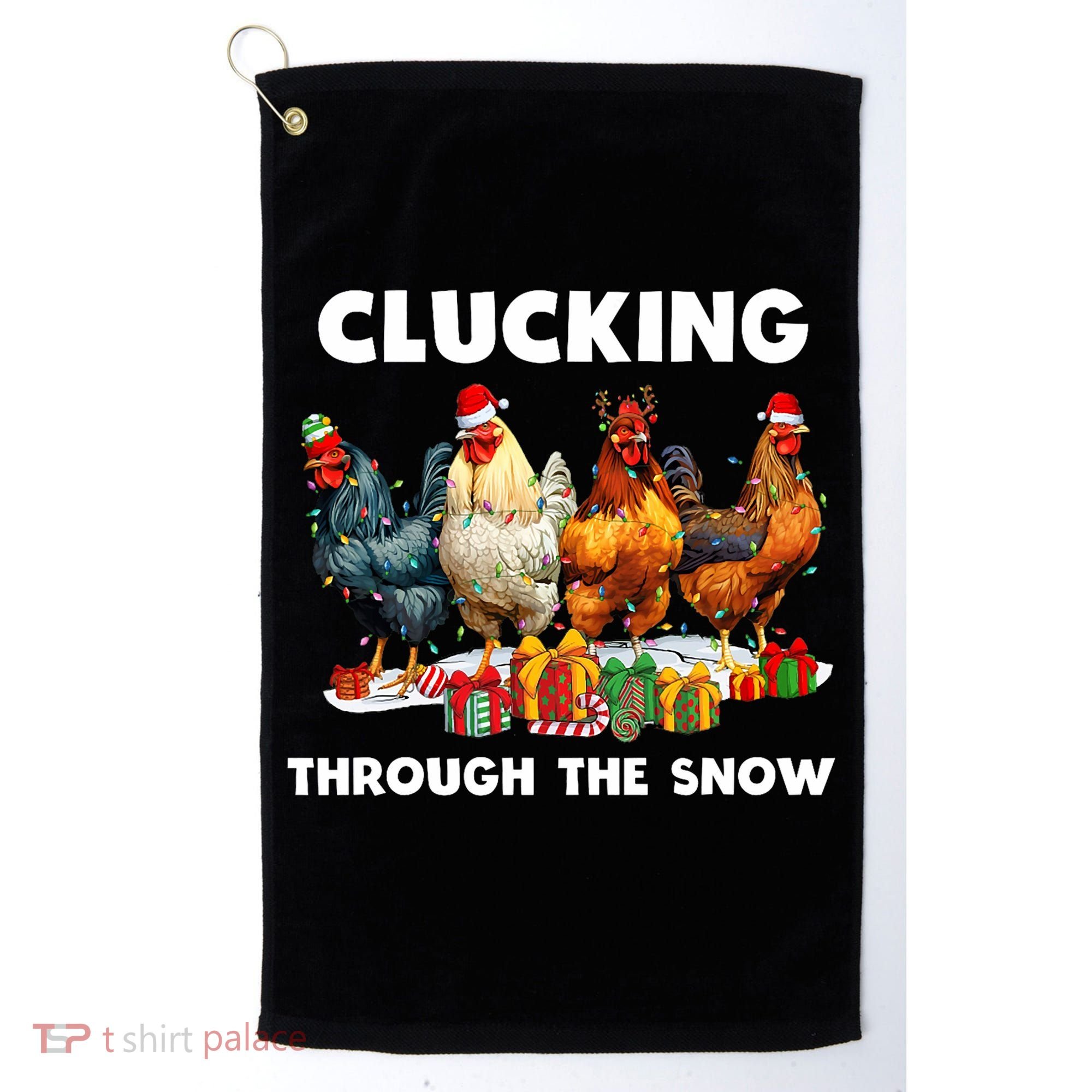 Clucking Through The Snow Funny Chicken Merry Christmas Golf Towel