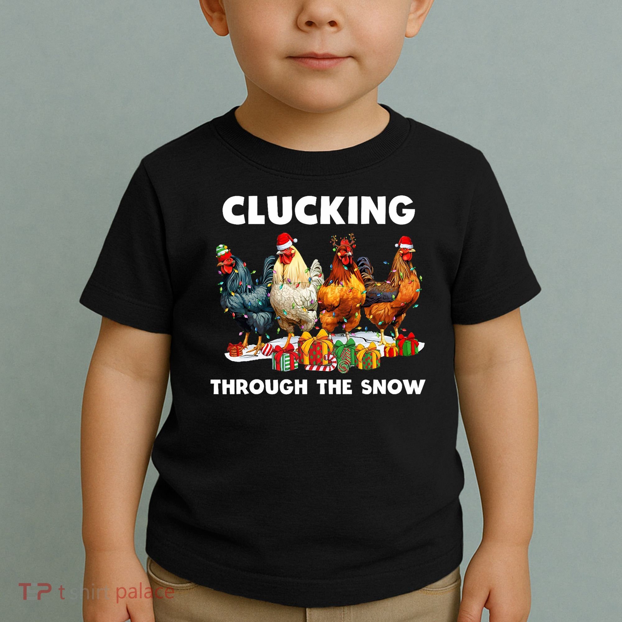 Clucking Through The Snow Funny Chicken Merry Christmas Toddler T-Shirt