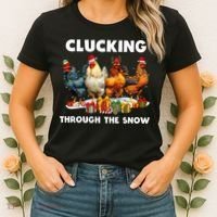 Clucking Through The Snow Funny Chicken Merry Christmas Women's T-Shirt thumb 2