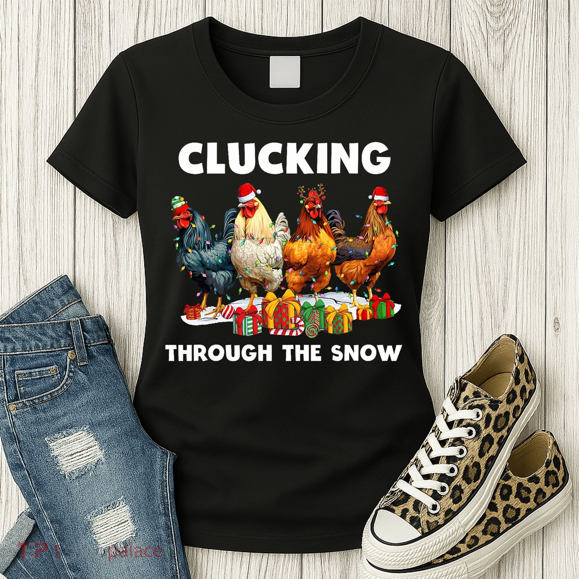 Clucking Through The Snow Funny Chicken Merry Christmas Women's T-Shirt