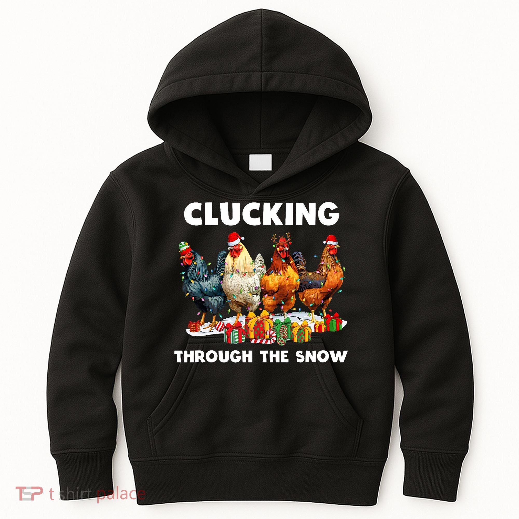 Clucking Through The Snow Funny Chicken Merry Christmas Kids Hoodie