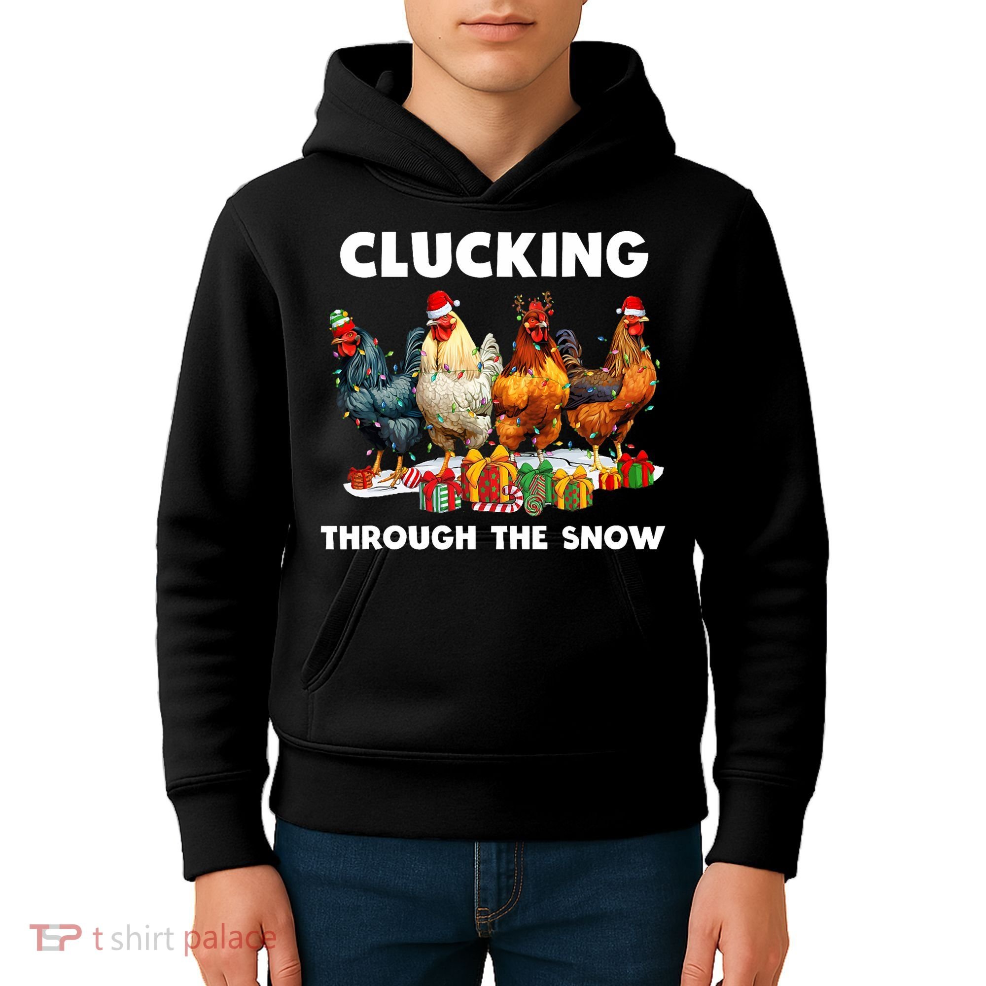 Clucking Through The Snow Funny Chicken Merry Christmas Kids Hoodie