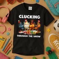 Clucking Through The Snow Funny Chicken Merry Christmas Kids T-Shirt thumb 3