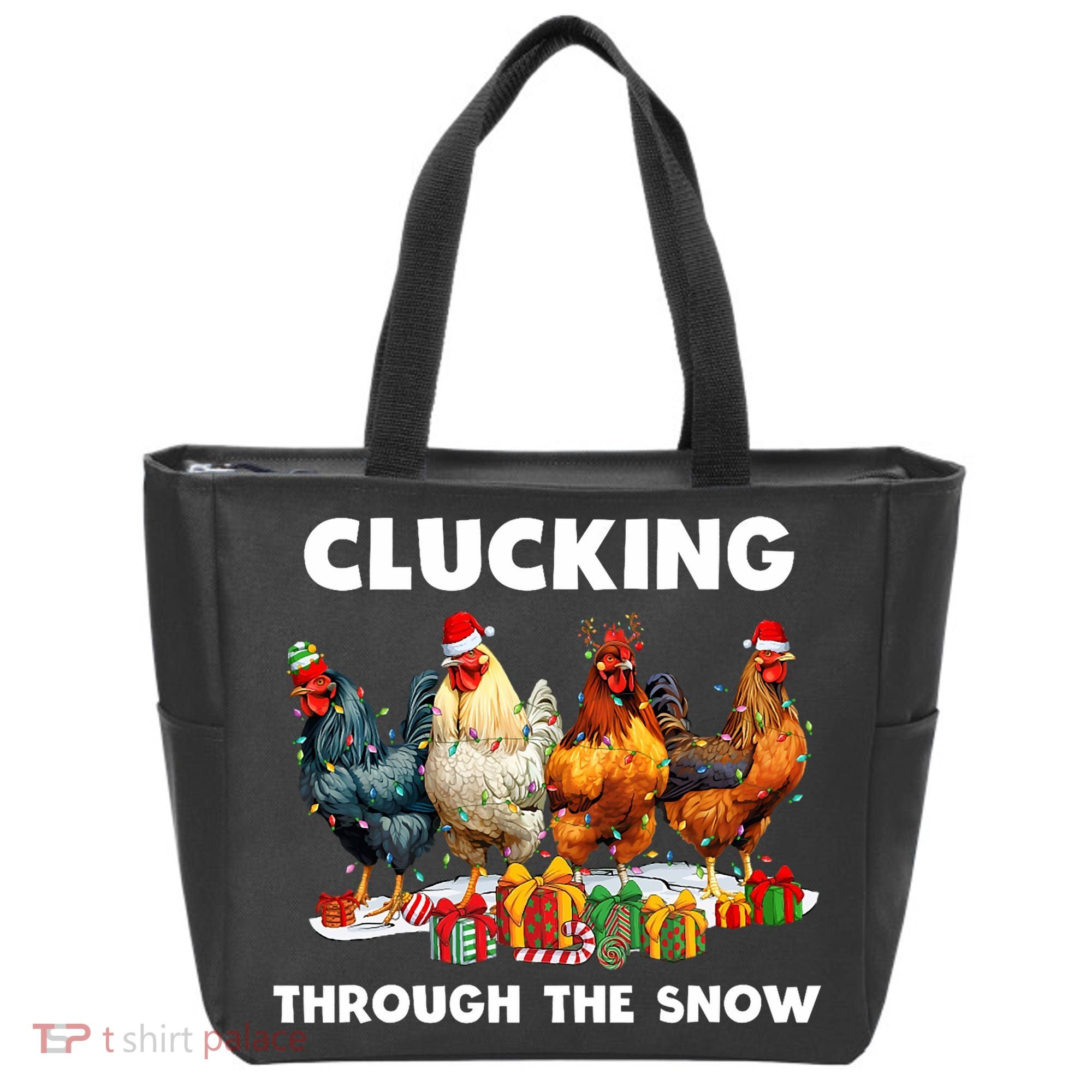 Clucking Through The Snow Funny Chicken Merry Christmas Tote Bag