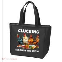 Clucking Through The Snow Funny Chicken Merry Christmas Tote Bag thumb 3