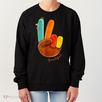 Cute Thanksgiving Turkey Peace Sign Grateful Women's Sweatshirt